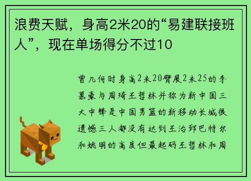 浪费天赋，身高2米20的“易建联接班人”，现在单场得分不过10